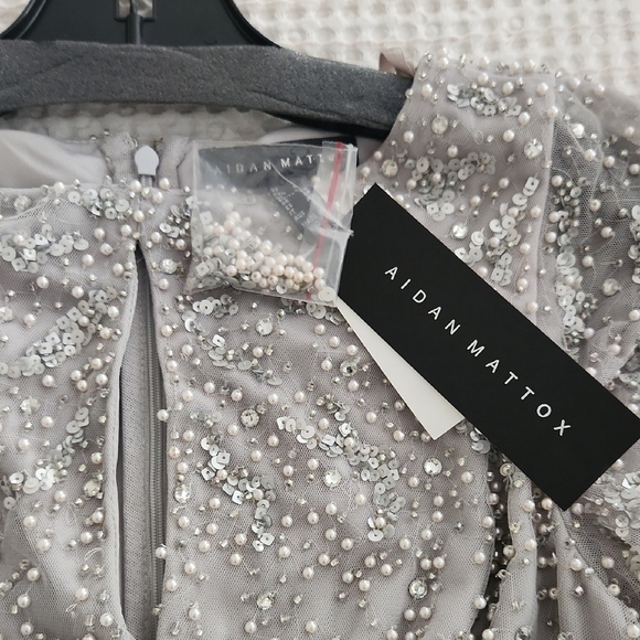 Aidan Mattox Silver Sequin and Pearl Dress - Picture 9 of 12